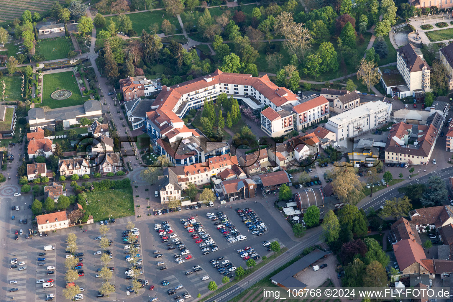 Aerial view of Apartment house at the spa park in Bad Dürkheim in the state Rhineland-Palatinate, Germany