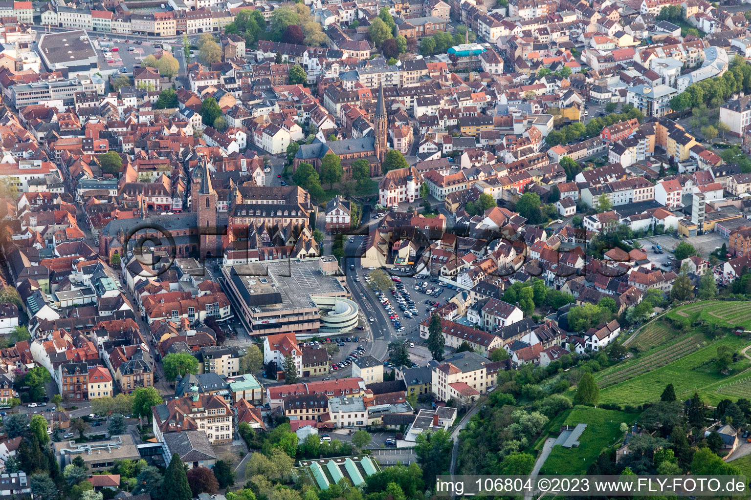 Neustadt an der Weinstraße in the state Rhineland-Palatinate, Germany seen from above