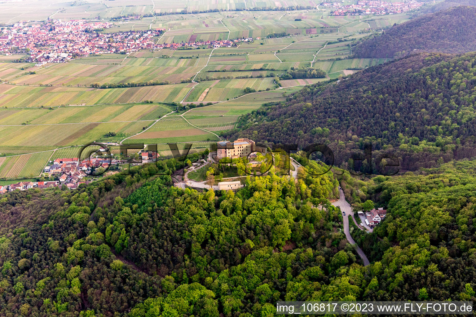 District Hambach an der Weinstraße in Neustadt an der Weinstraße in the state Rhineland-Palatinate, Germany from the plane