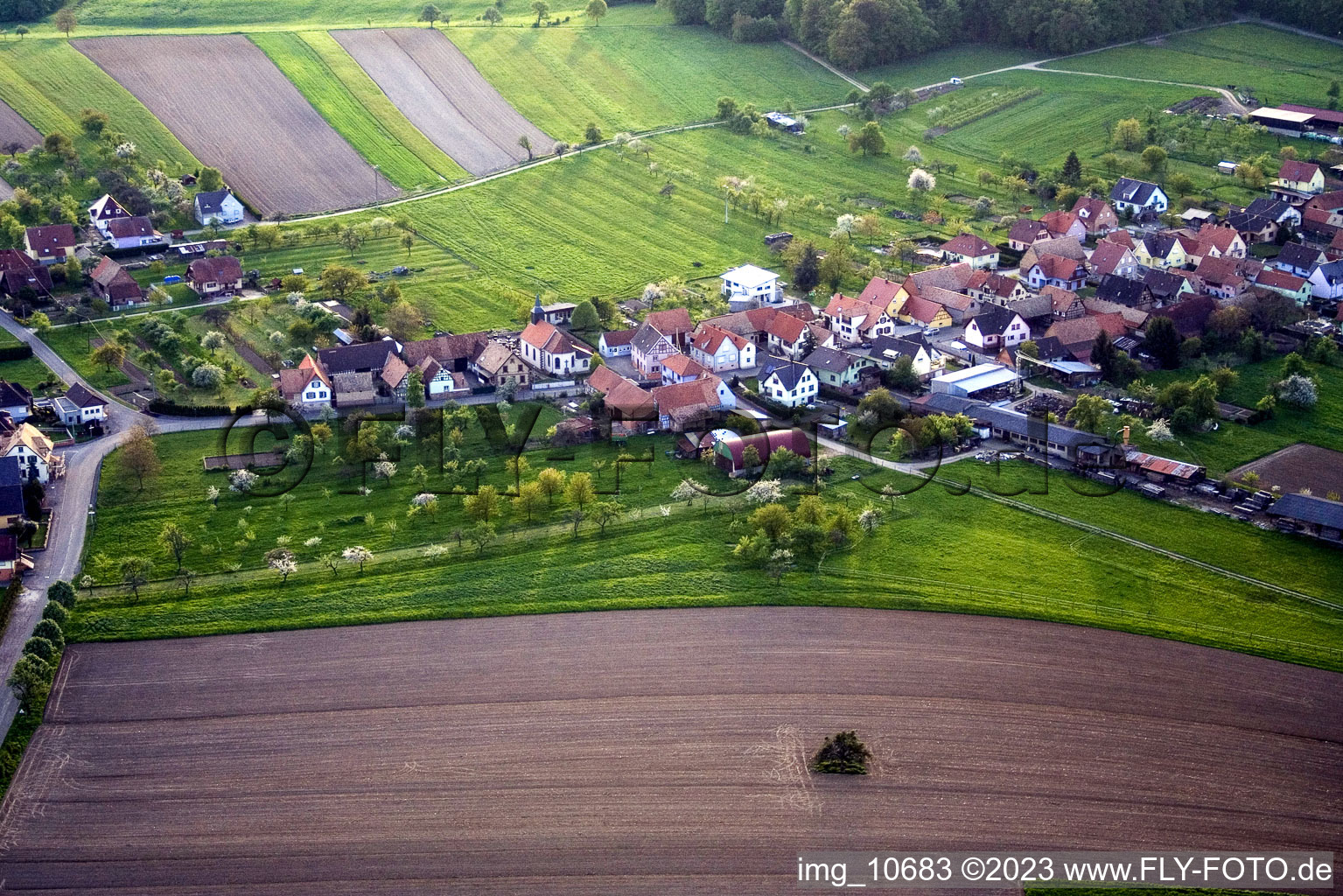 Bird's eye view of Eschbach in the state Bas-Rhin, France
