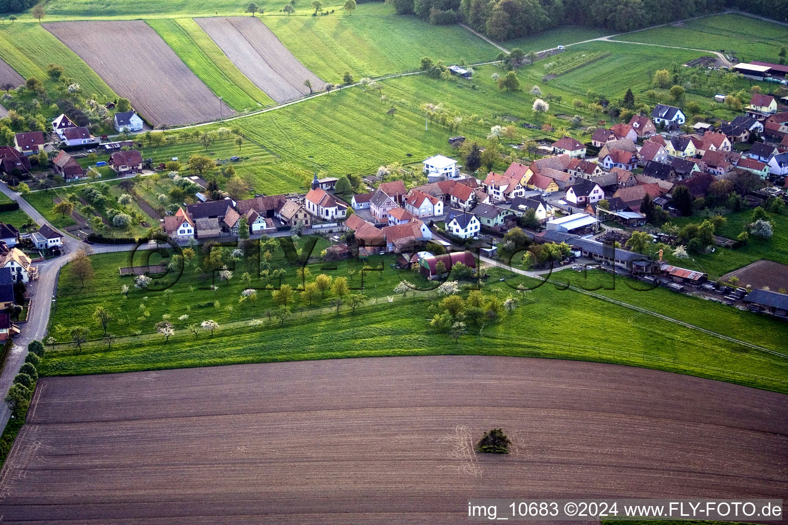 Eschbach in the state Bas-Rhin, France from the plane