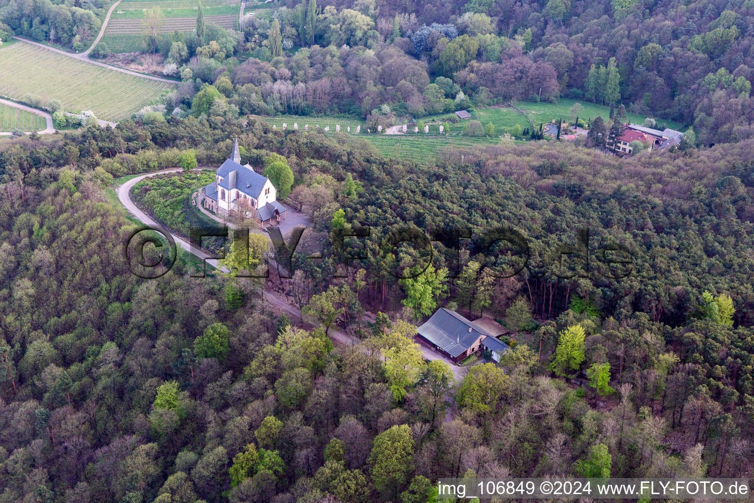 Oblique view of St. Anna Chapel in Burrweiler in the state Rhineland-Palatinate, Germany