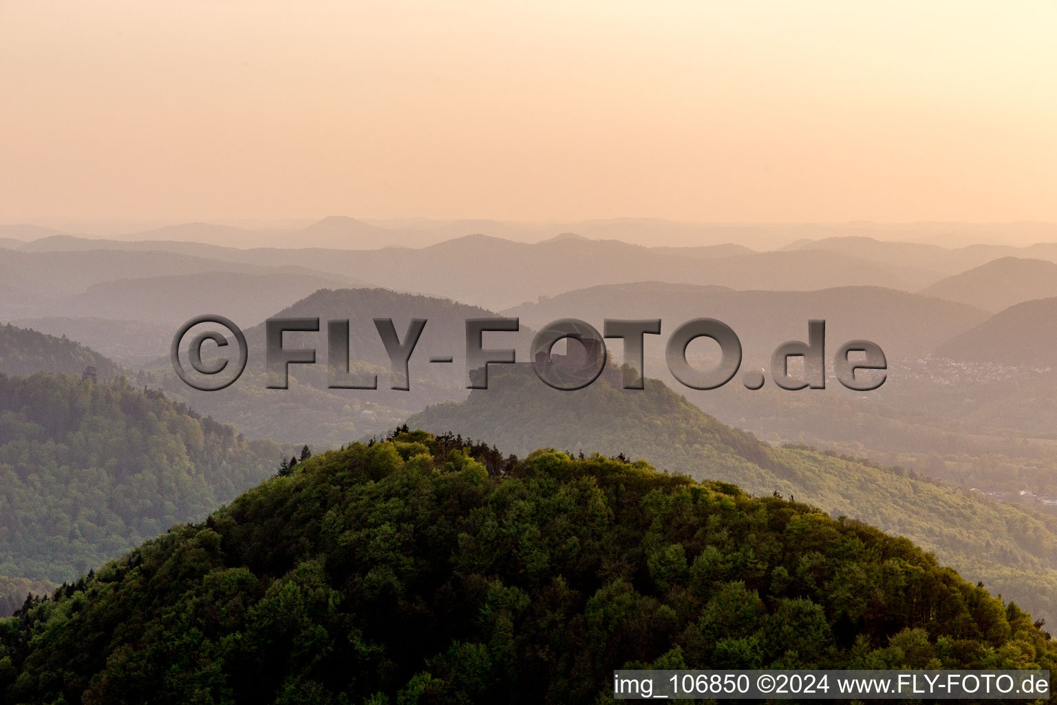 Drone image of Trifels Castle in Annweiler am Trifels in the state Rhineland-Palatinate, Germany