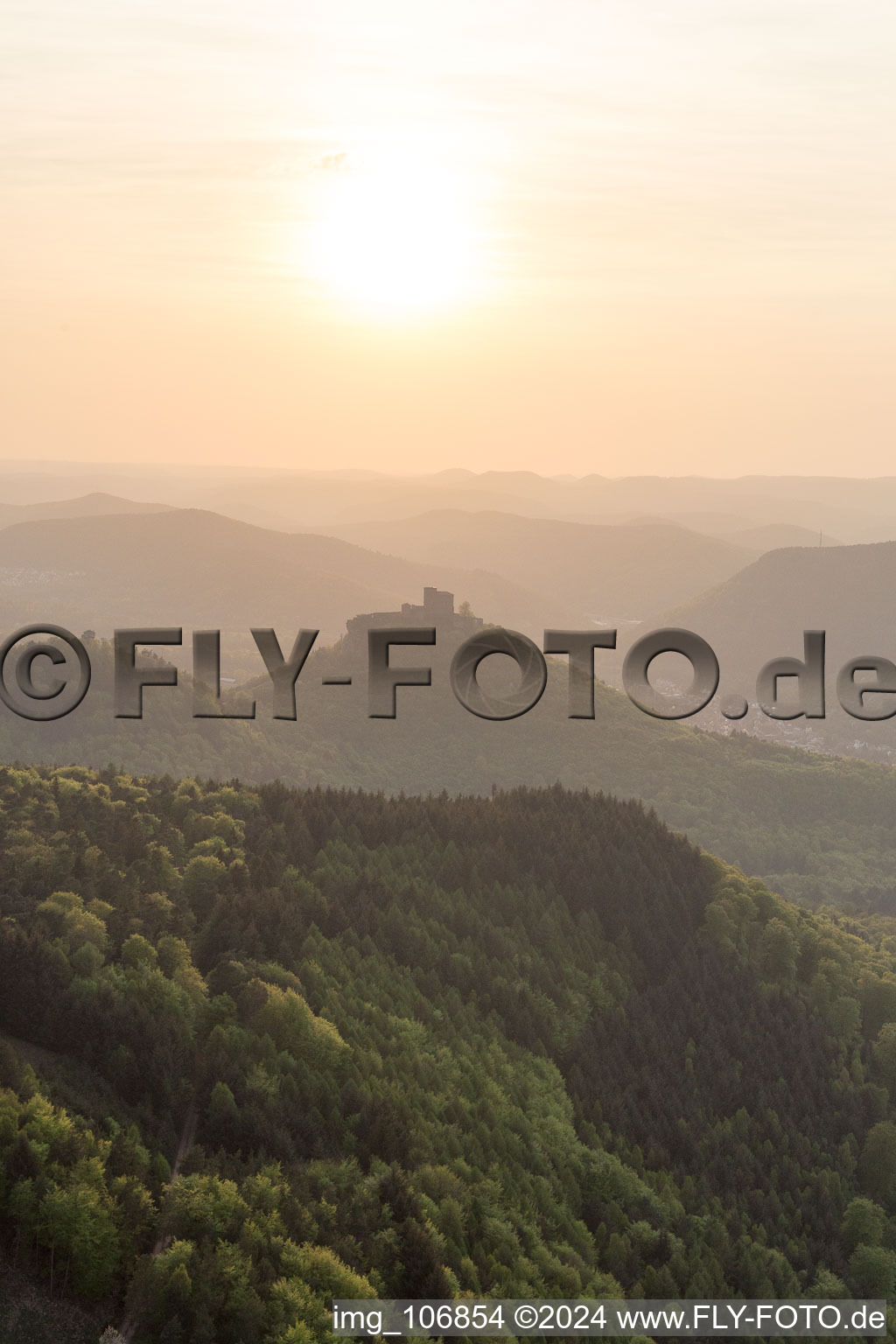 Trifels Castle in Annweiler am Trifels in the state Rhineland-Palatinate, Germany from a drone