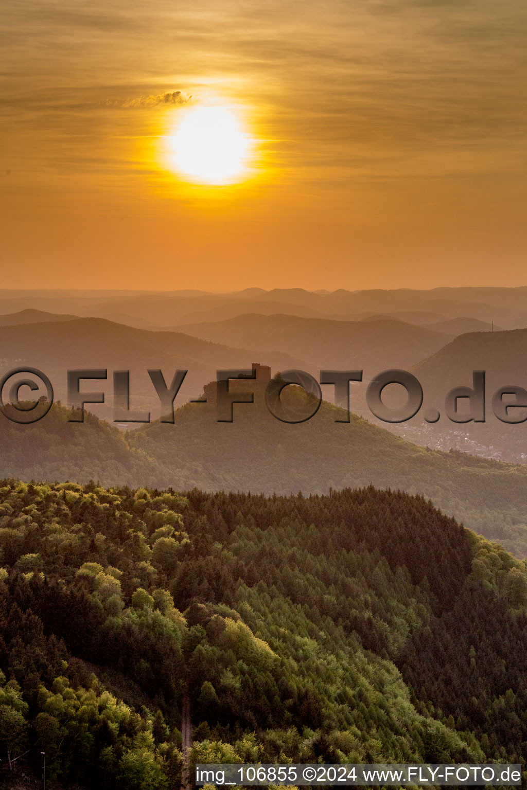 Castle of the fortress Trifels at sunset in Annweiler am Trifels in the state Rhineland-Palatinate, Germany