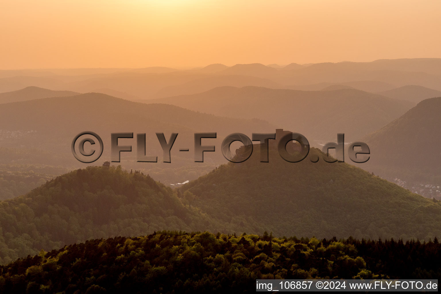 Aerial view of Trifels Castle in Annweiler am Trifels in the state Rhineland-Palatinate, Germany