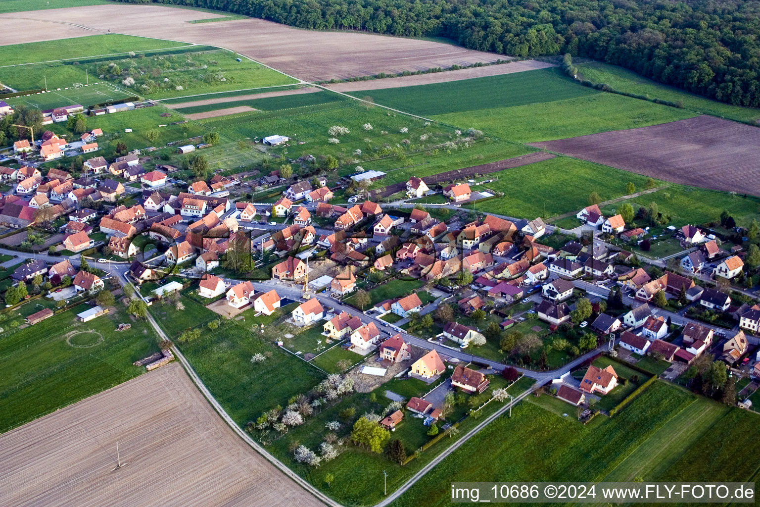 Eschbach in the state Bas-Rhin, France viewn from the air