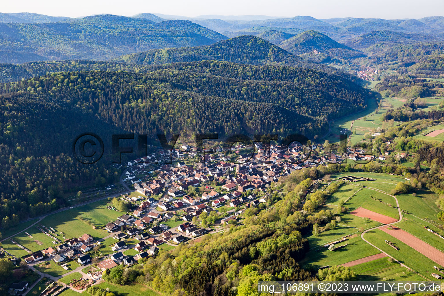 Vorderweidenthal in the state Rhineland-Palatinate, Germany seen from above