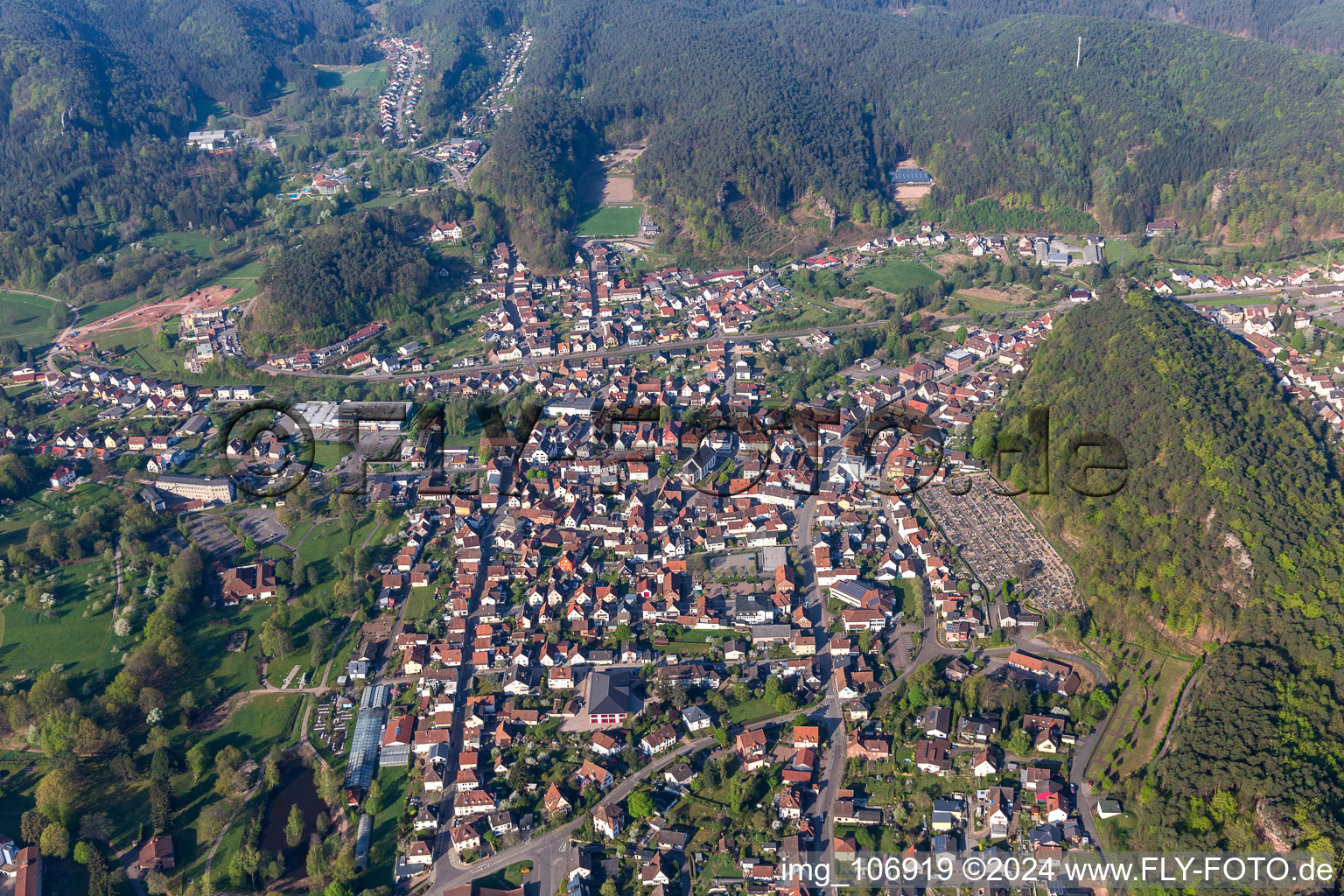 Bird's eye view of Dahn in the state Rhineland-Palatinate, Germany