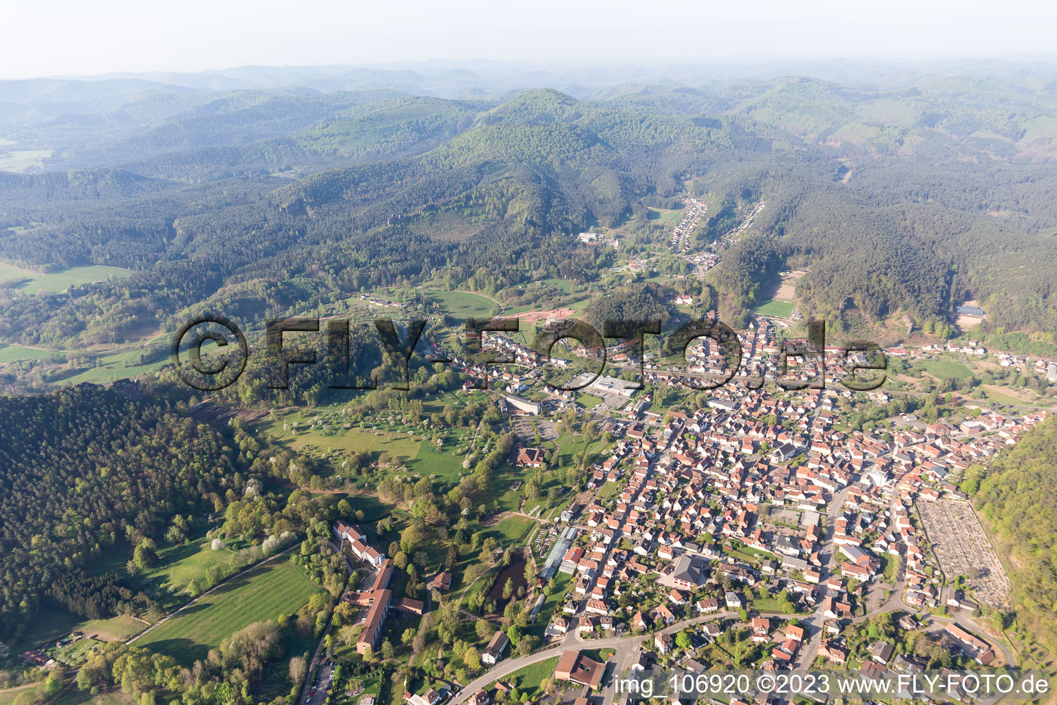 Dahn in the state Rhineland-Palatinate, Germany viewn from the air