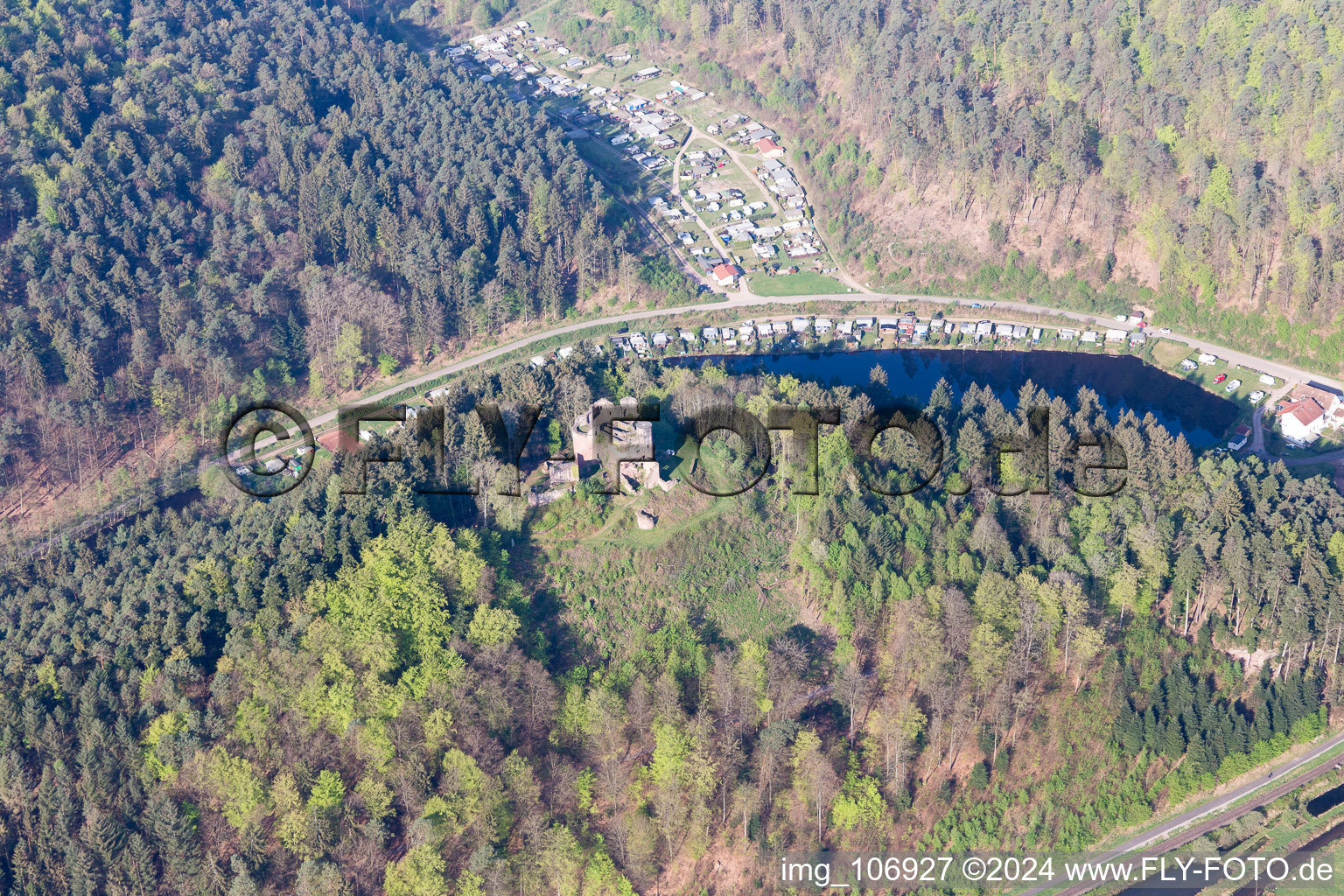 Drone recording of Dahn in the state Rhineland-Palatinate, Germany