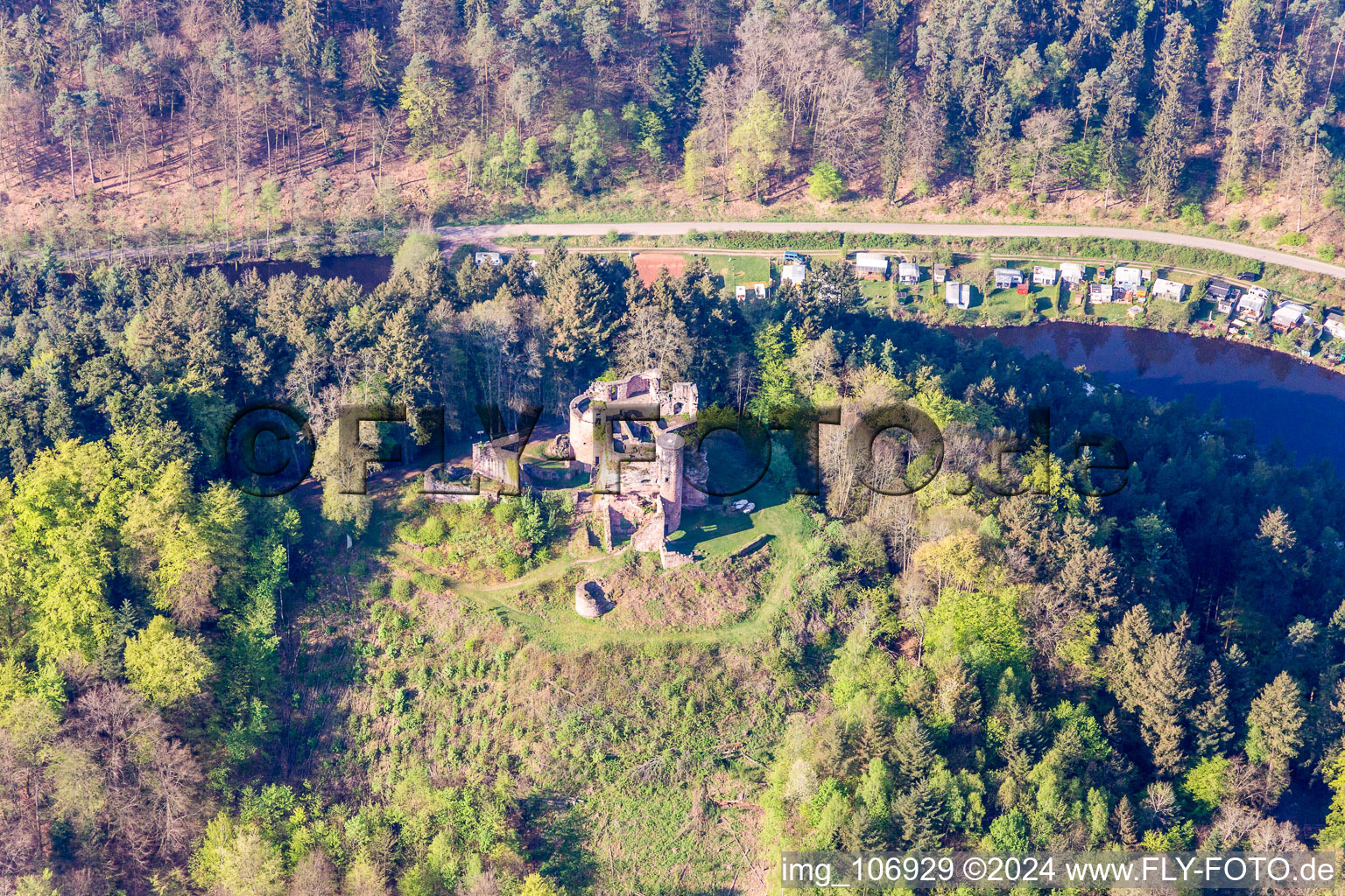 Drone image of Dahn in the state Rhineland-Palatinate, Germany