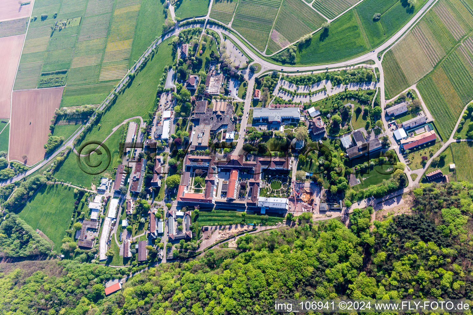 Klingenmünster in the state Rhineland-Palatinate, Germany seen from a drone