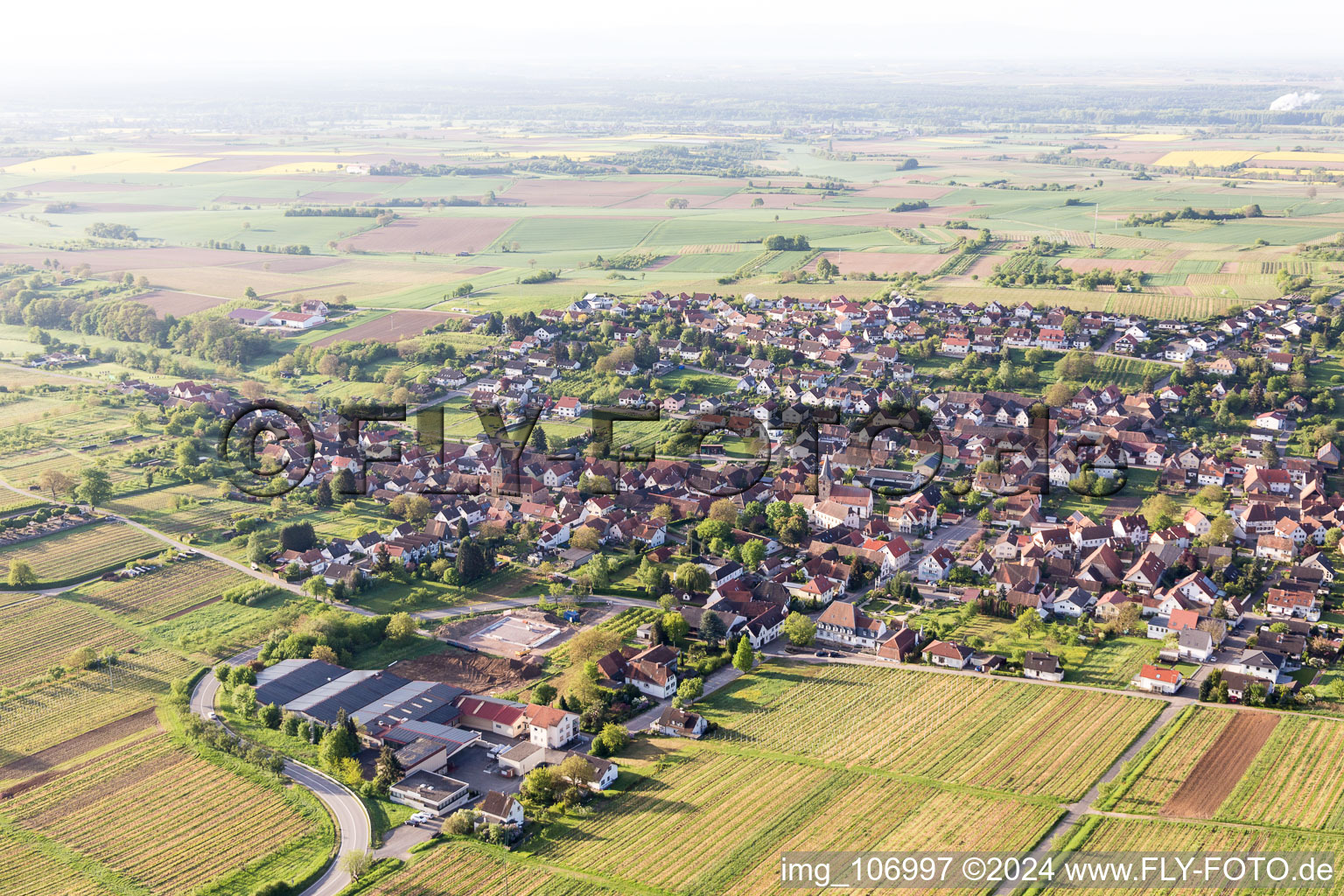 Drone recording of Oberotterbach in the state Rhineland-Palatinate, Germany