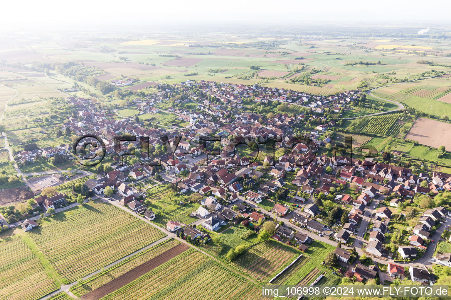 Drone image of Oberotterbach in the state Rhineland-Palatinate, Germany