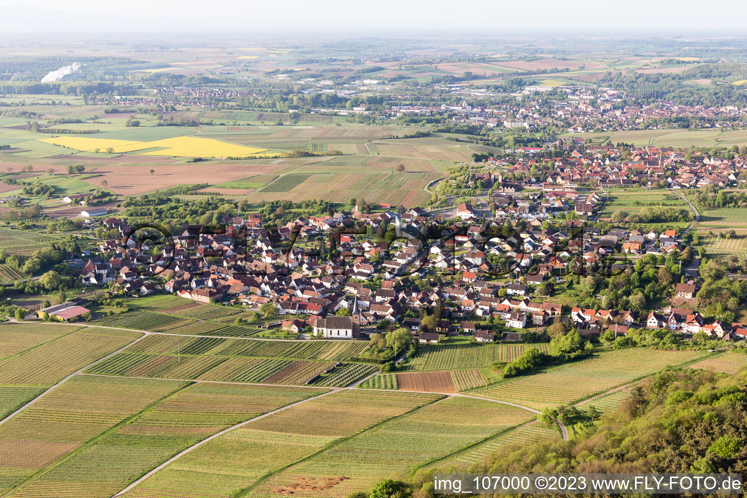 District Rechtenbach in Schweigen-Rechtenbach in the state Rhineland-Palatinate, Germany from the plane
