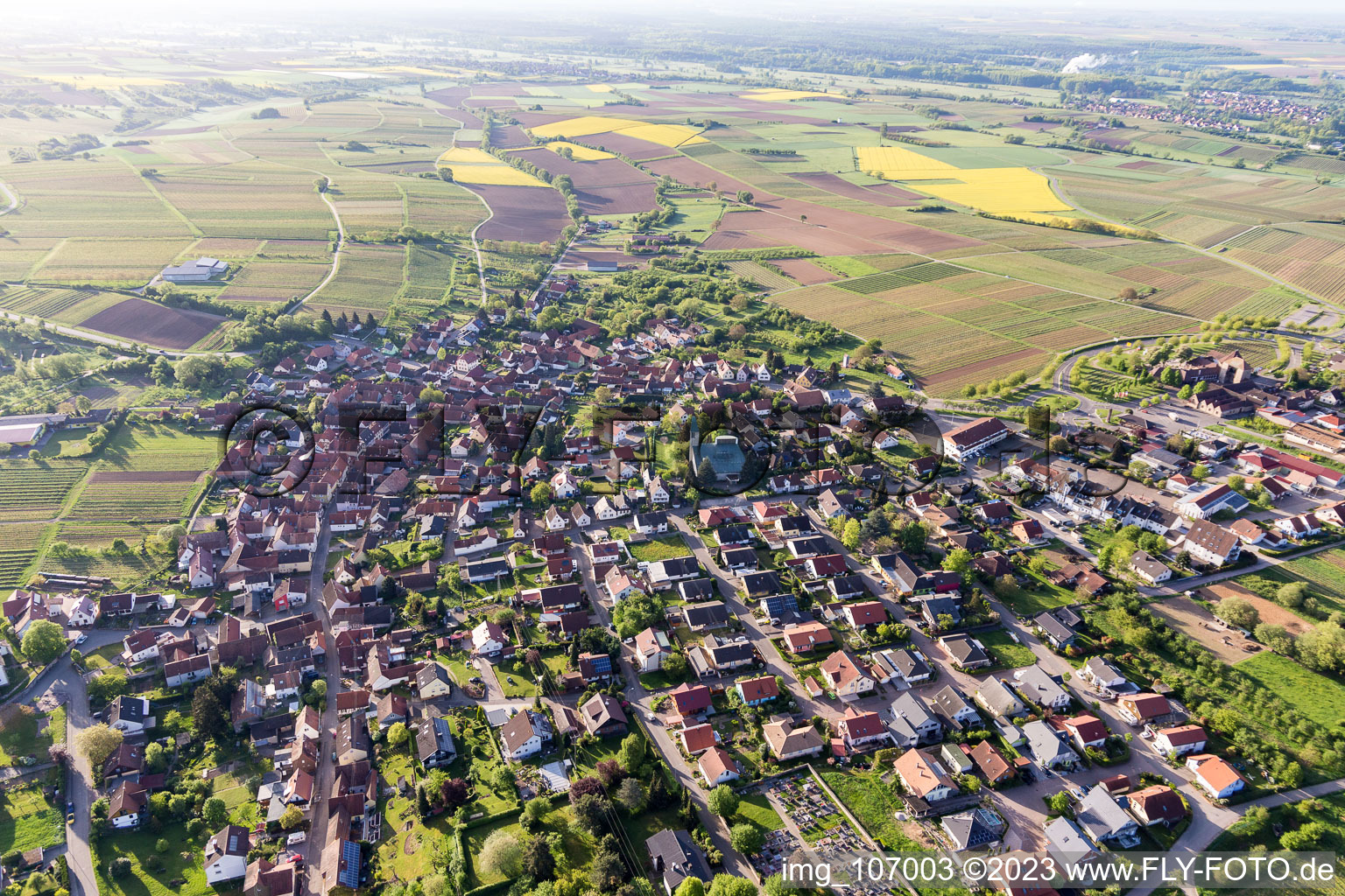 Drone recording of District Schweigen in Schweigen-Rechtenbach in the state Rhineland-Palatinate, Germany