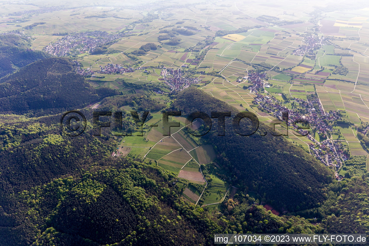 Pleisweiler-Oberhofen in the state Rhineland-Palatinate, Germany from above