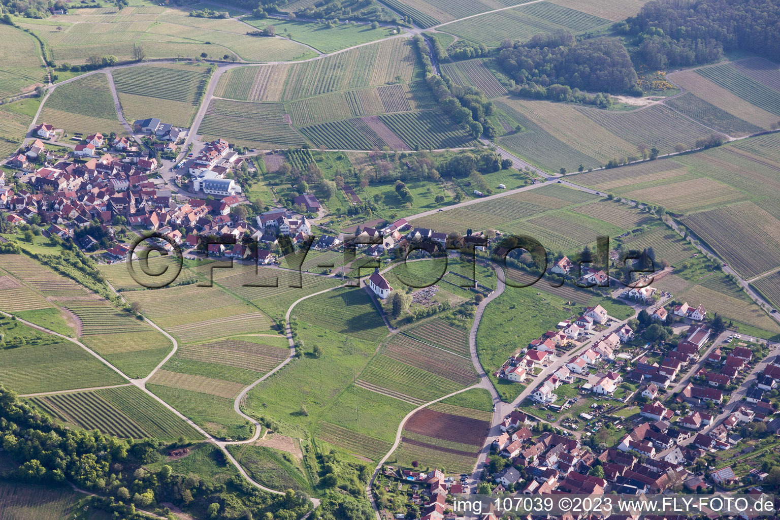 Aerial view of District Gleiszellen in Gleiszellen-Gleishorbach in the state Rhineland-Palatinate, Germany