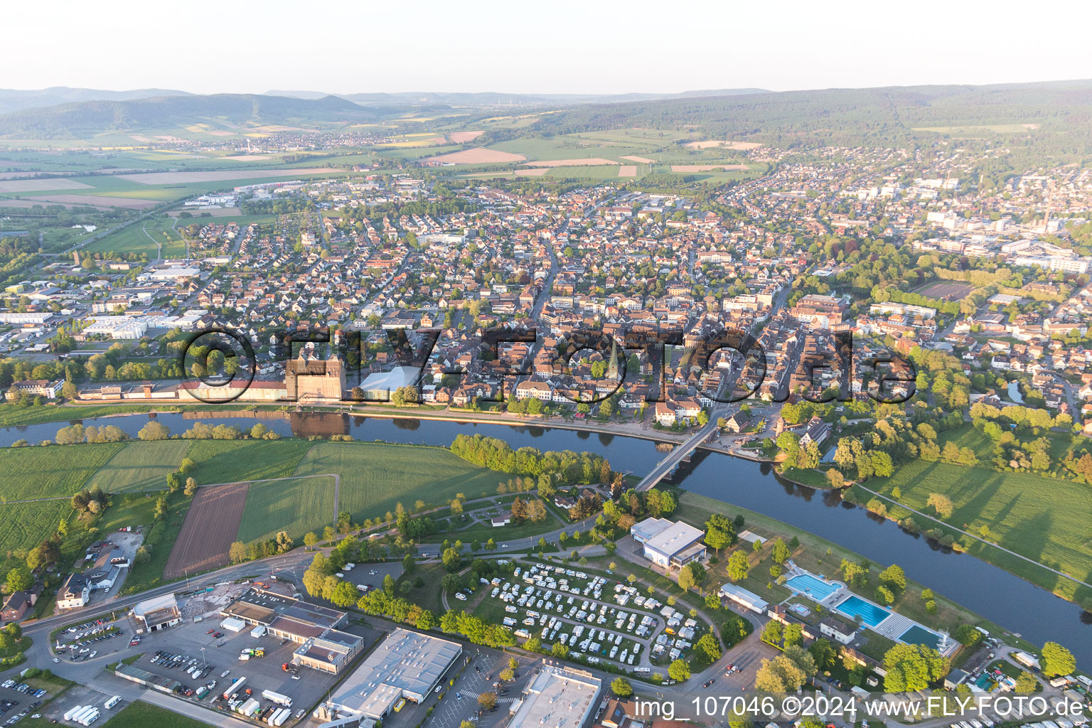 Aerial view of Holzminden in the state Lower Saxony, Germany