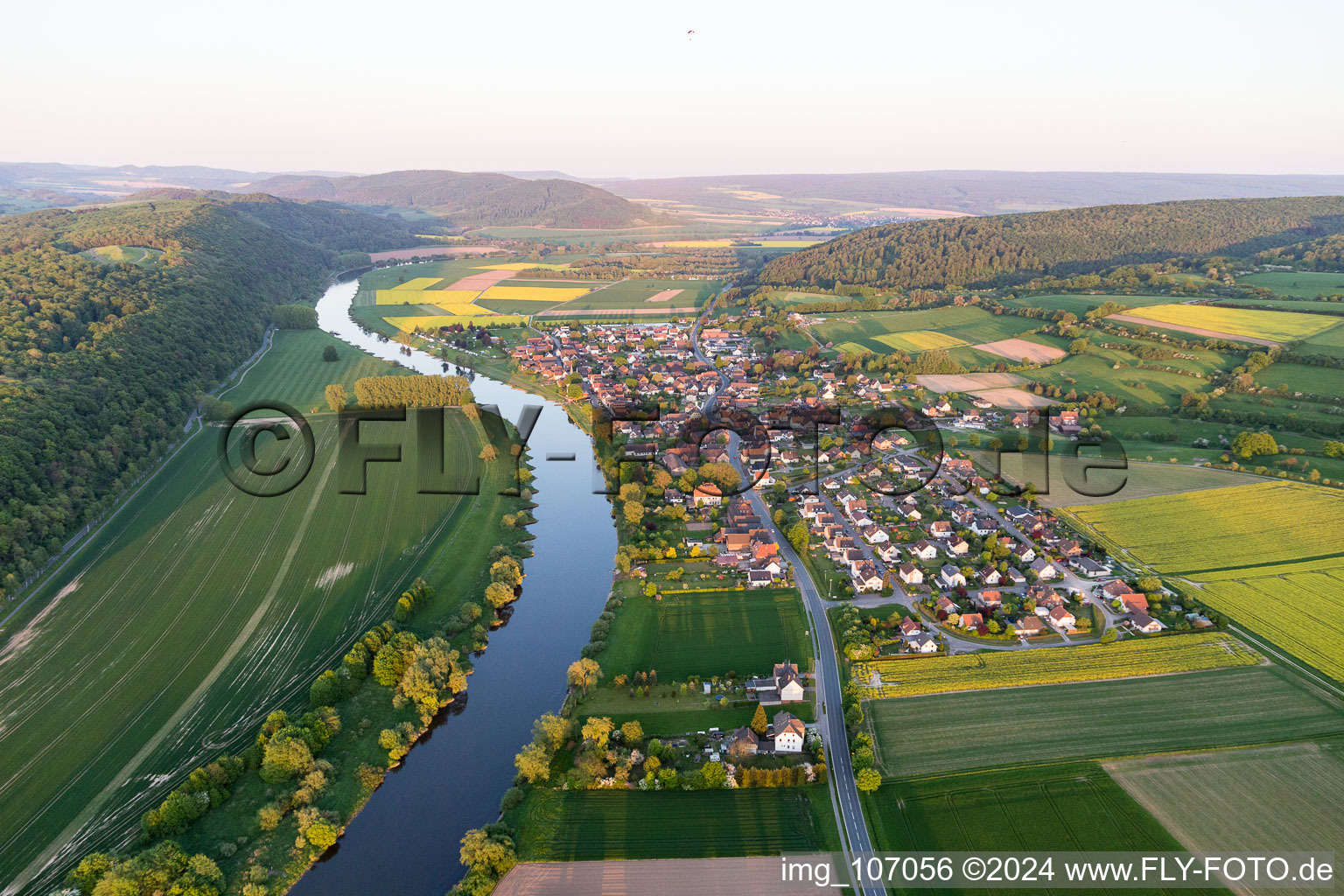 Village on the river bank areas in Heinsen in the state Lower Saxony, Germany