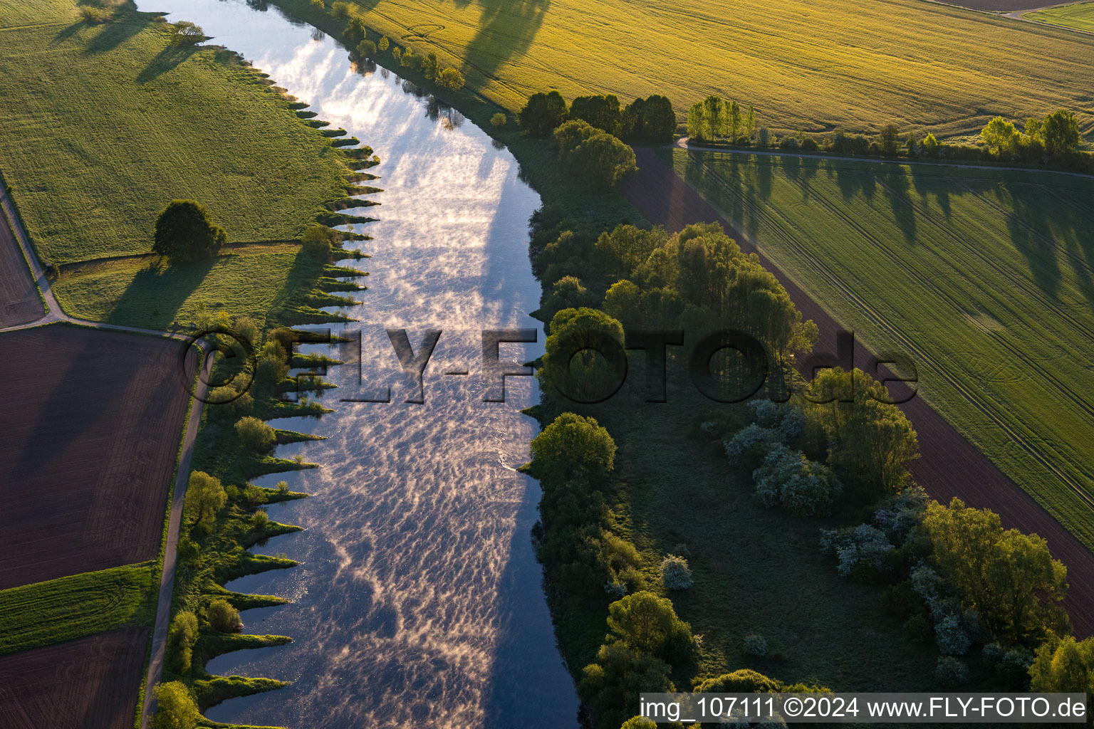 Aerial photograpy of Groynes on the Weser in the district Stahle in Höxter in the state North Rhine-Westphalia, Germany