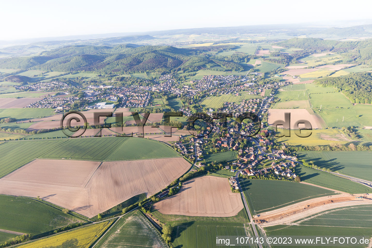 Aerial view of Eschershausen in the state Lower Saxony, Germany
