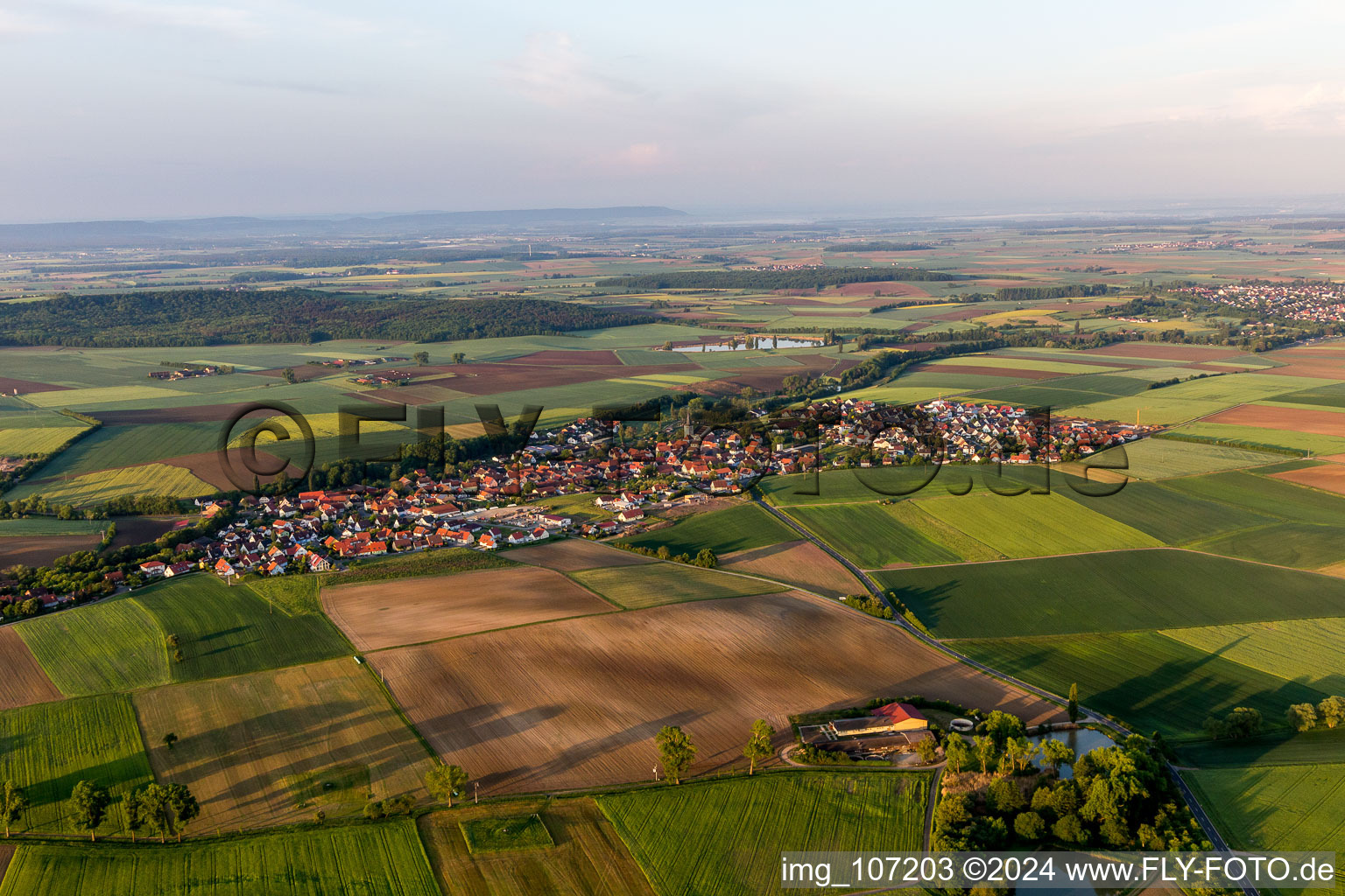 Aerial view of Dingolshausen in the state Bavaria, Germany