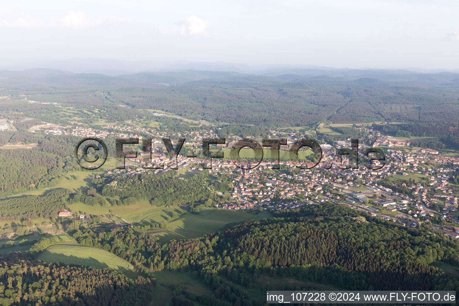 Aerial view of Citadel of Bitche in Bitche in the state Moselle, France