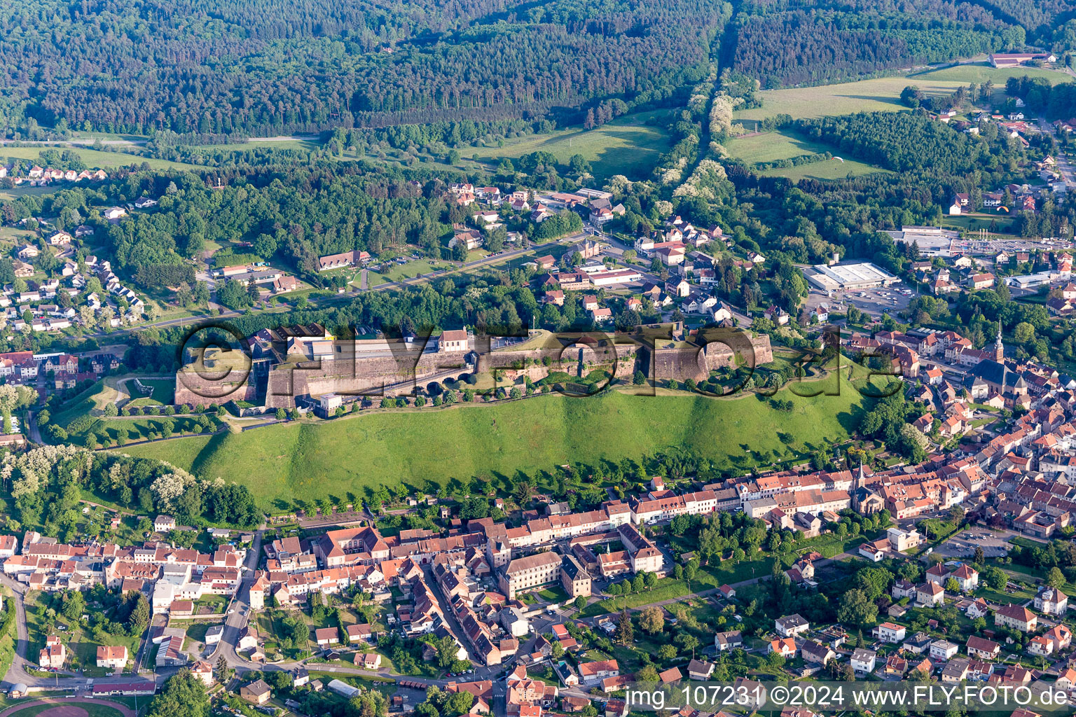 Fragments of the fortress citadelle of Bitsch in Bitche in Grand Est, France