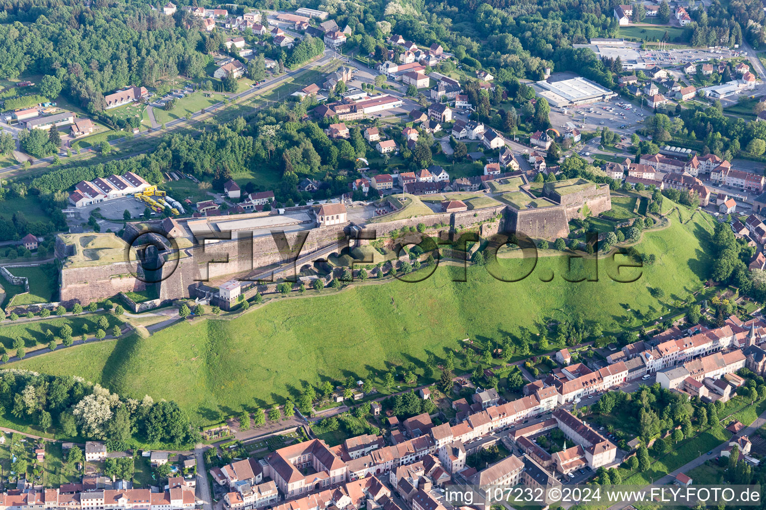 Aerial photograpy of Citadel of Bitche in Bitche in the state Moselle, France