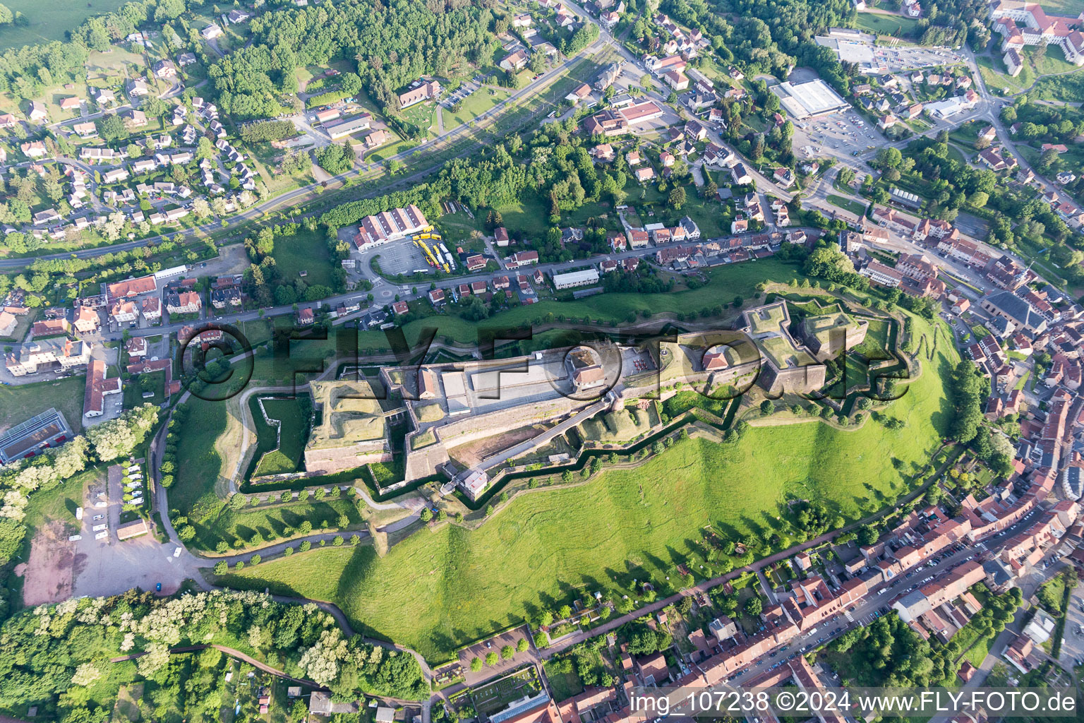 Citadel of Bitche in Bitche in the state Moselle, France from the plane