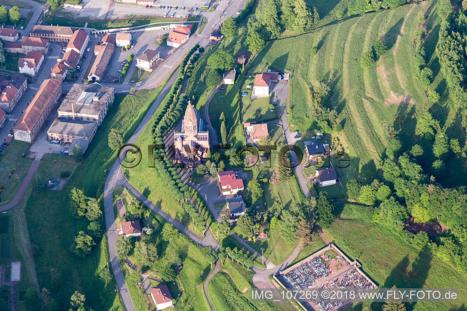 Aerial photograpy of Église Saint-Louis de Saint-Louis-lès-Bitche (Lorraine) in Saint-Louis-lès-Bitche in the state Moselle, France