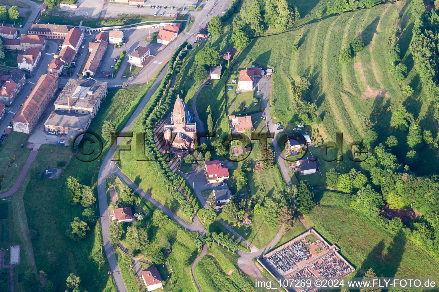 Aerial view of Église Saint-Louis de Saint-Louis-lès-Bitche(Lorraine) in Saint-Louis-lès-Bitche in the state Moselle, France