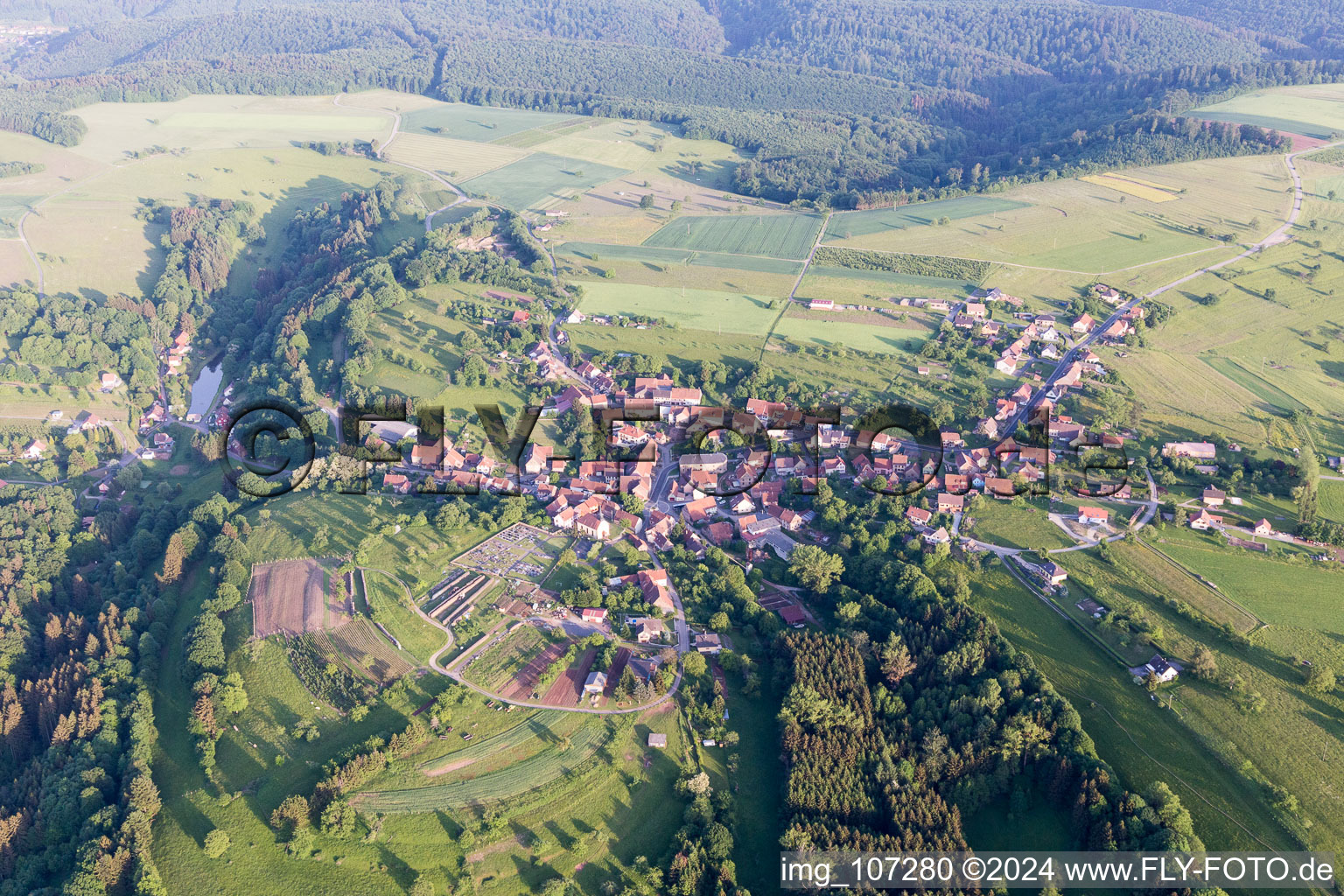 Aerial view of Volksberg in the state Bas-Rhin, France