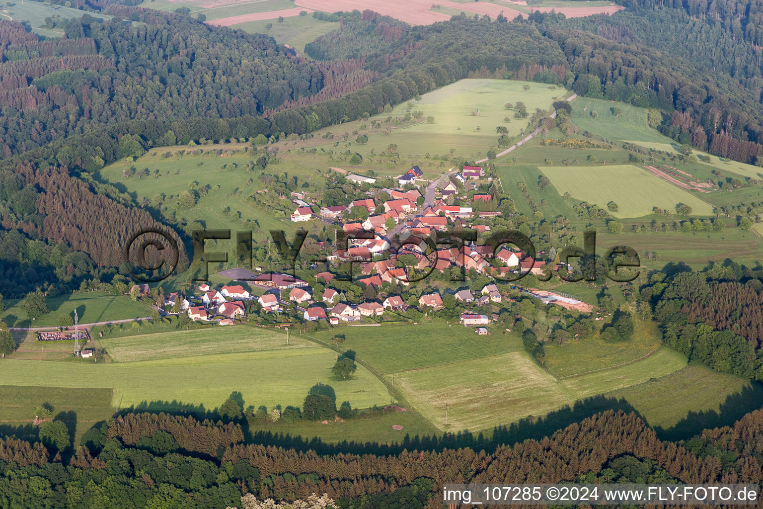 Aerial view of Hinsbourg in the state Bas-Rhin, France