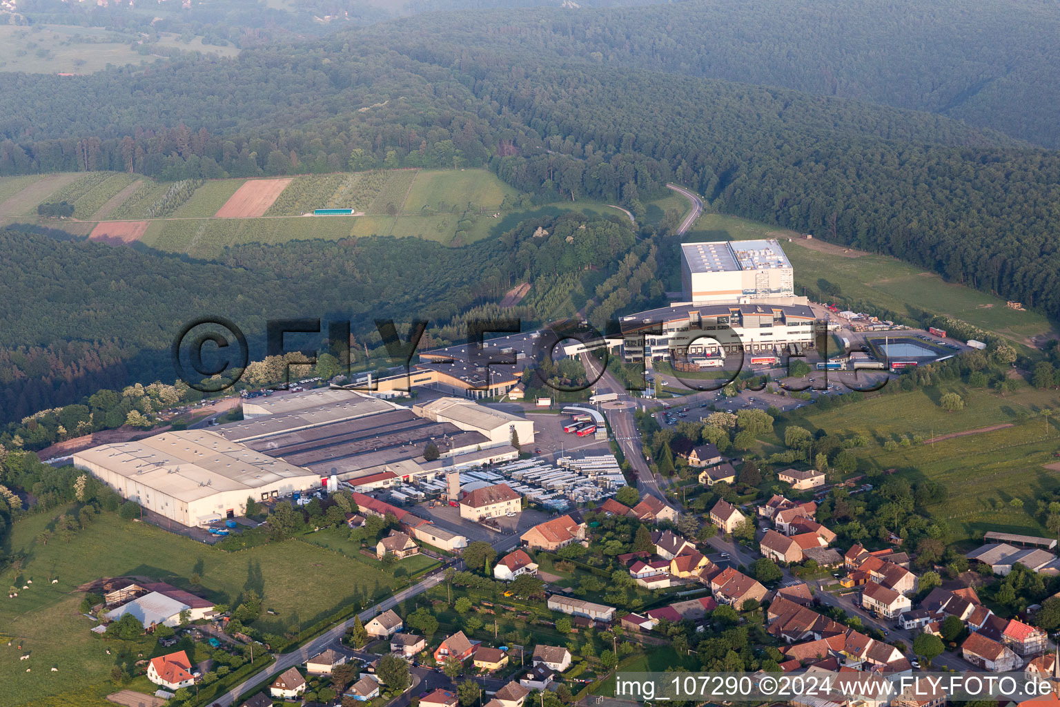 Industrial estate and company settlement with Grands Chais de France and Wineshop Ice par Blanc Foussy in Petersbach in Grand Est, France