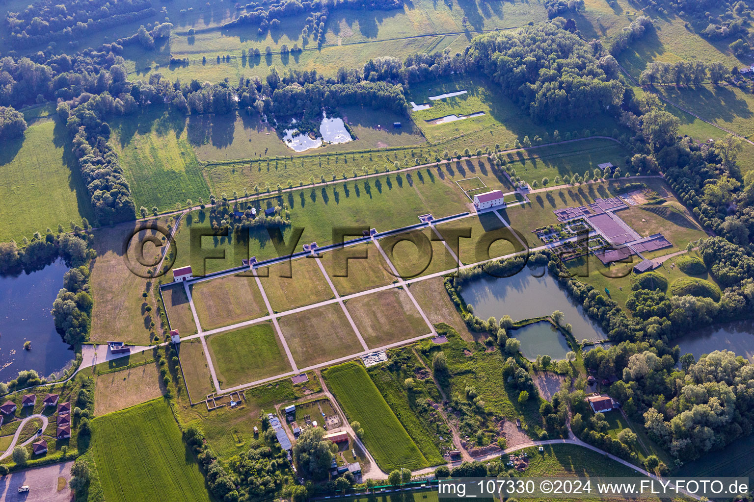 Exposure of archaeological excavation sites on the area Europaeischen Kulturpark Bliesbruck-Reinheim in Reinheim in the state Saarland, Germany