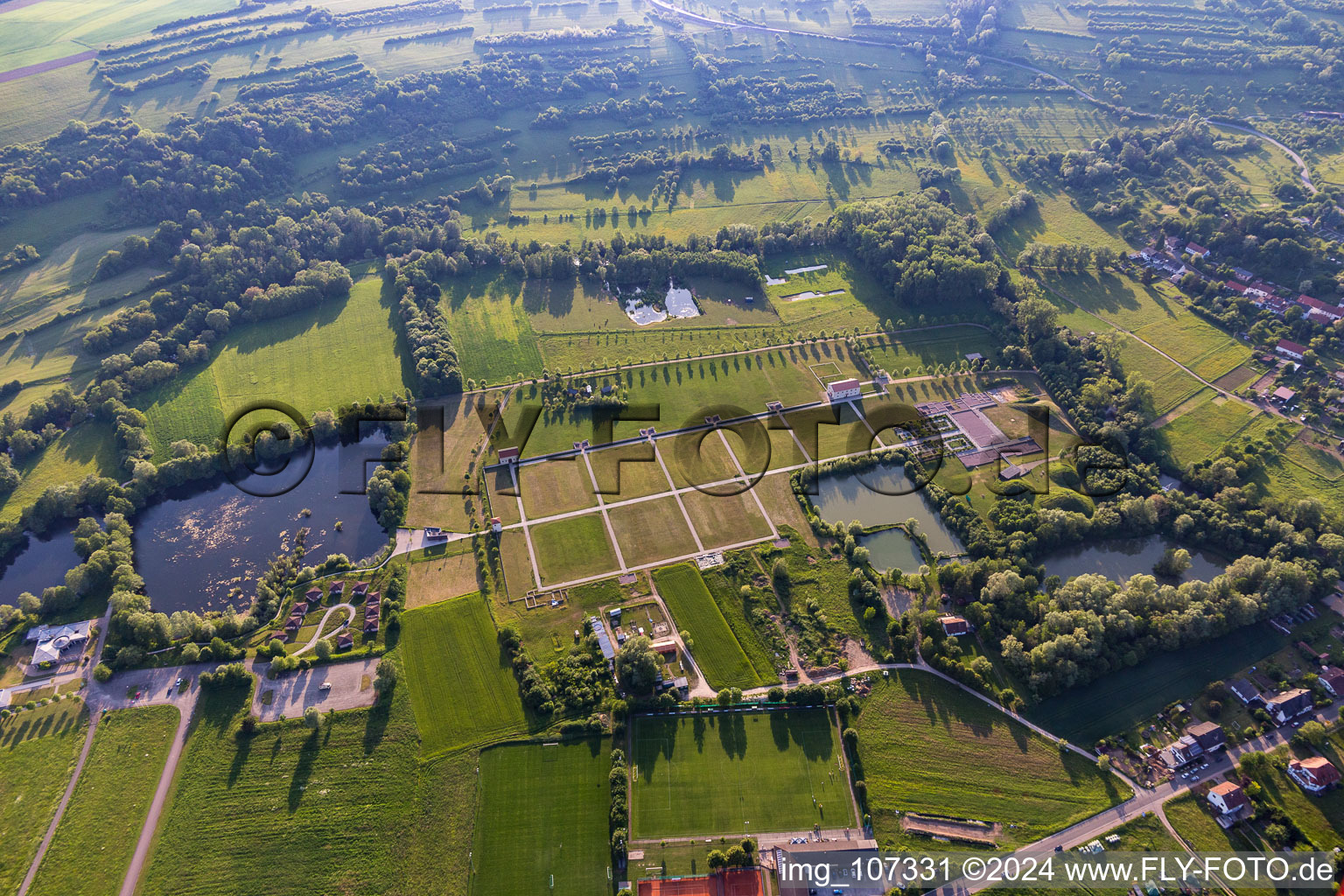 Aerial photograpy of Vestiges Romaines / Roman excavations in the district Reinheim in Gersheim in the state Saarland, Germany