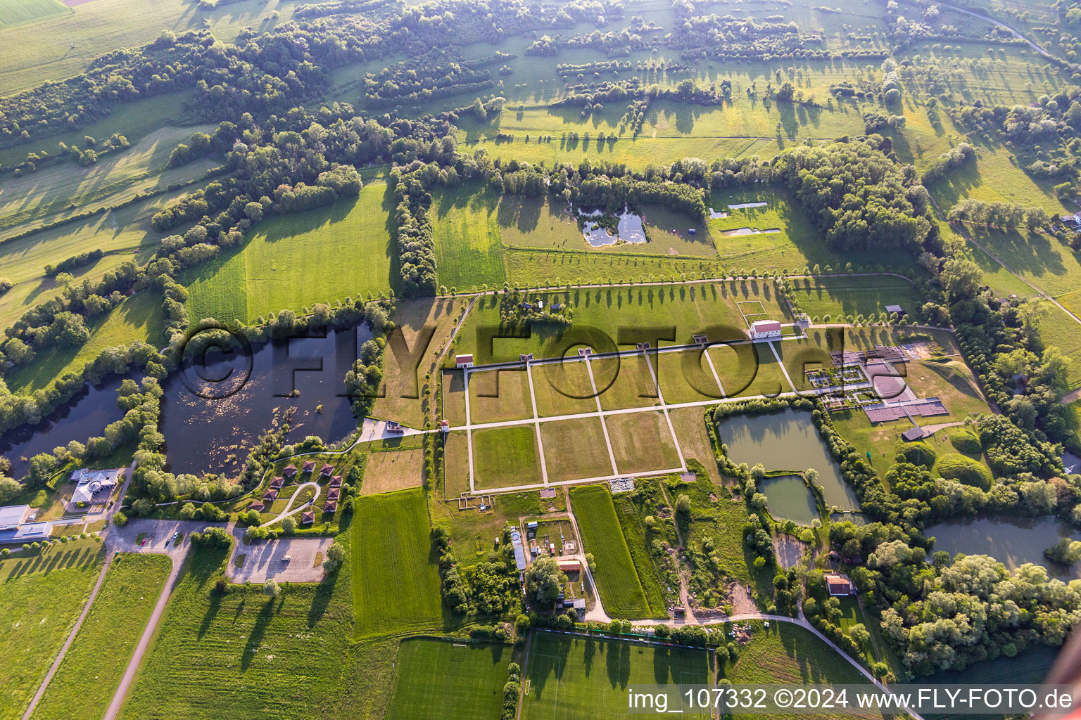 Oblique view of Vestiges Romaines / Roman excavations in the district Reinheim in Gersheim in the state Saarland, Germany