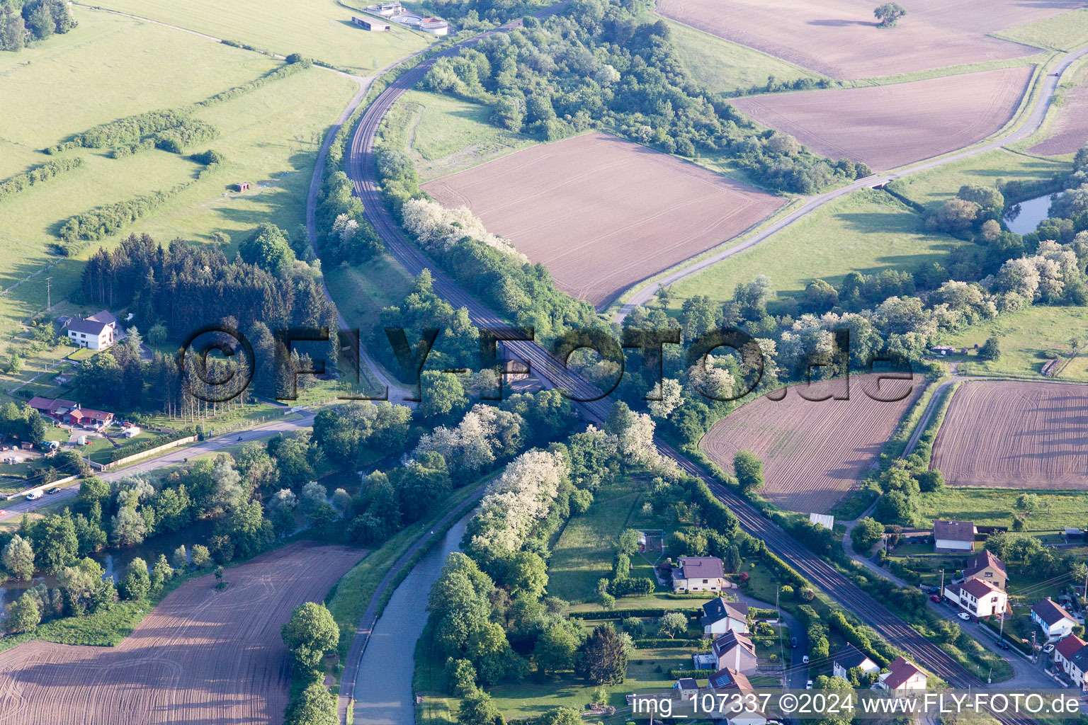 Aerial view of Saar Bridges in Zetting in the state Moselle, France