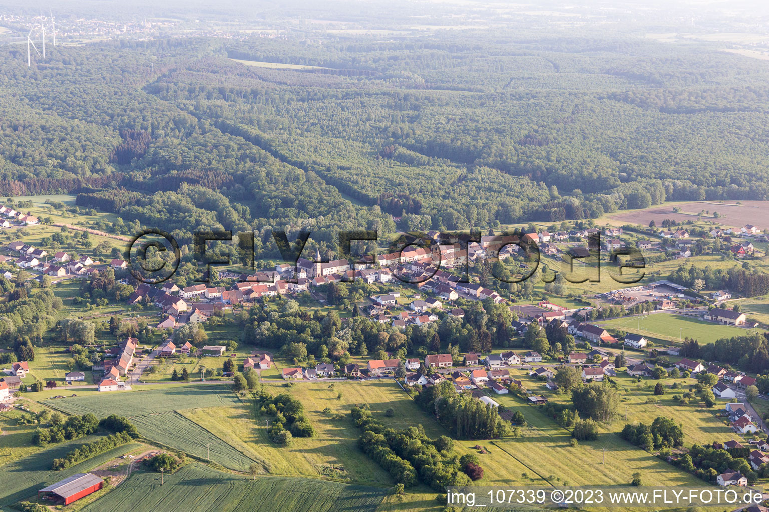 Aerial view of Siltzheim in the state Bas-Rhin, France