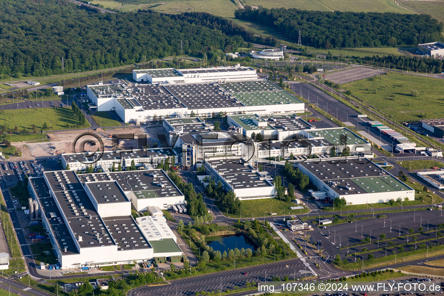 Aerial photograpy of Industrial and commercial area with Toussaint Sarl and Renz Sarl in Woustviller in Grand Est, France