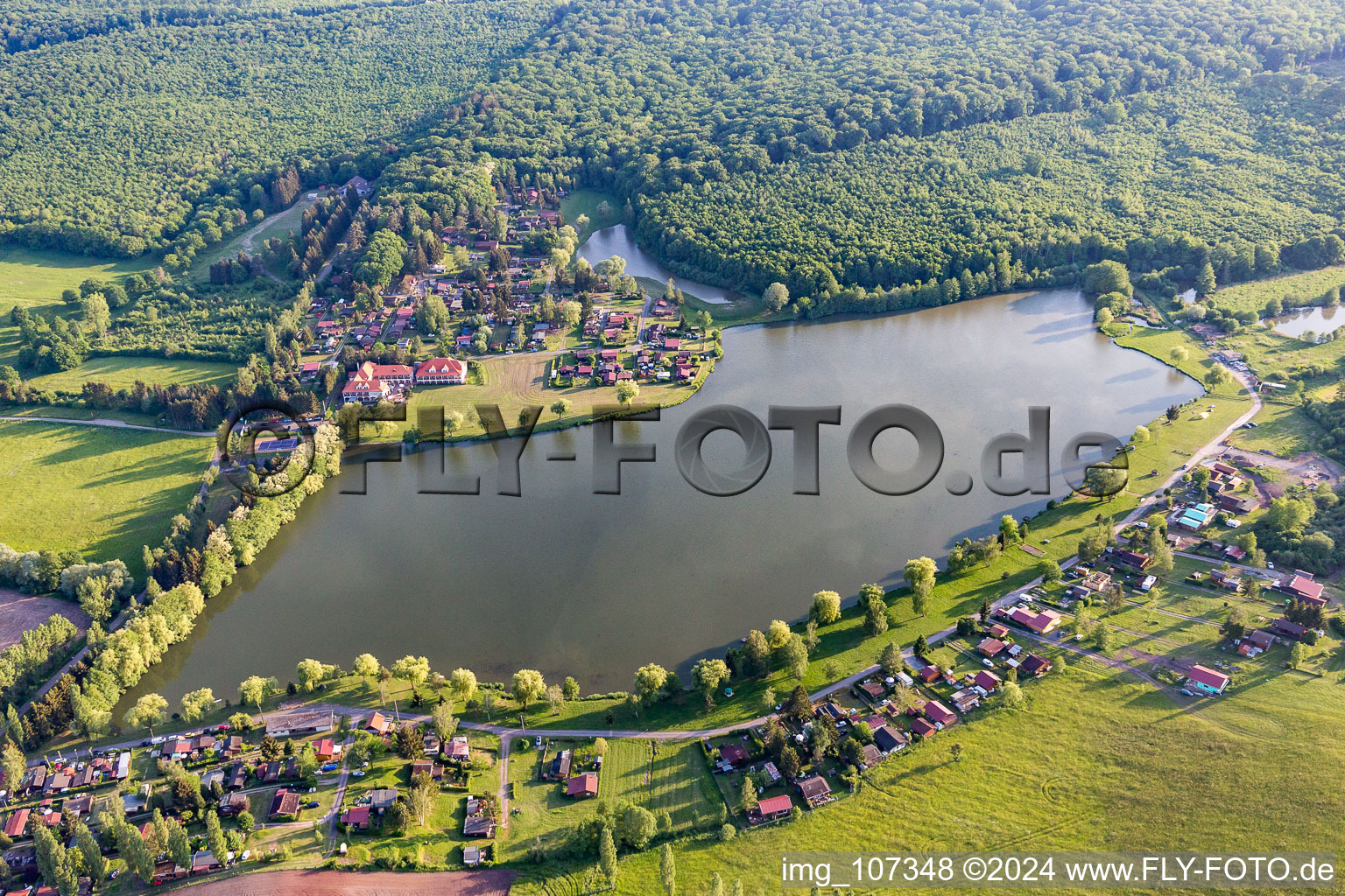 Pond with camping in Hambach in the state Moselle, France