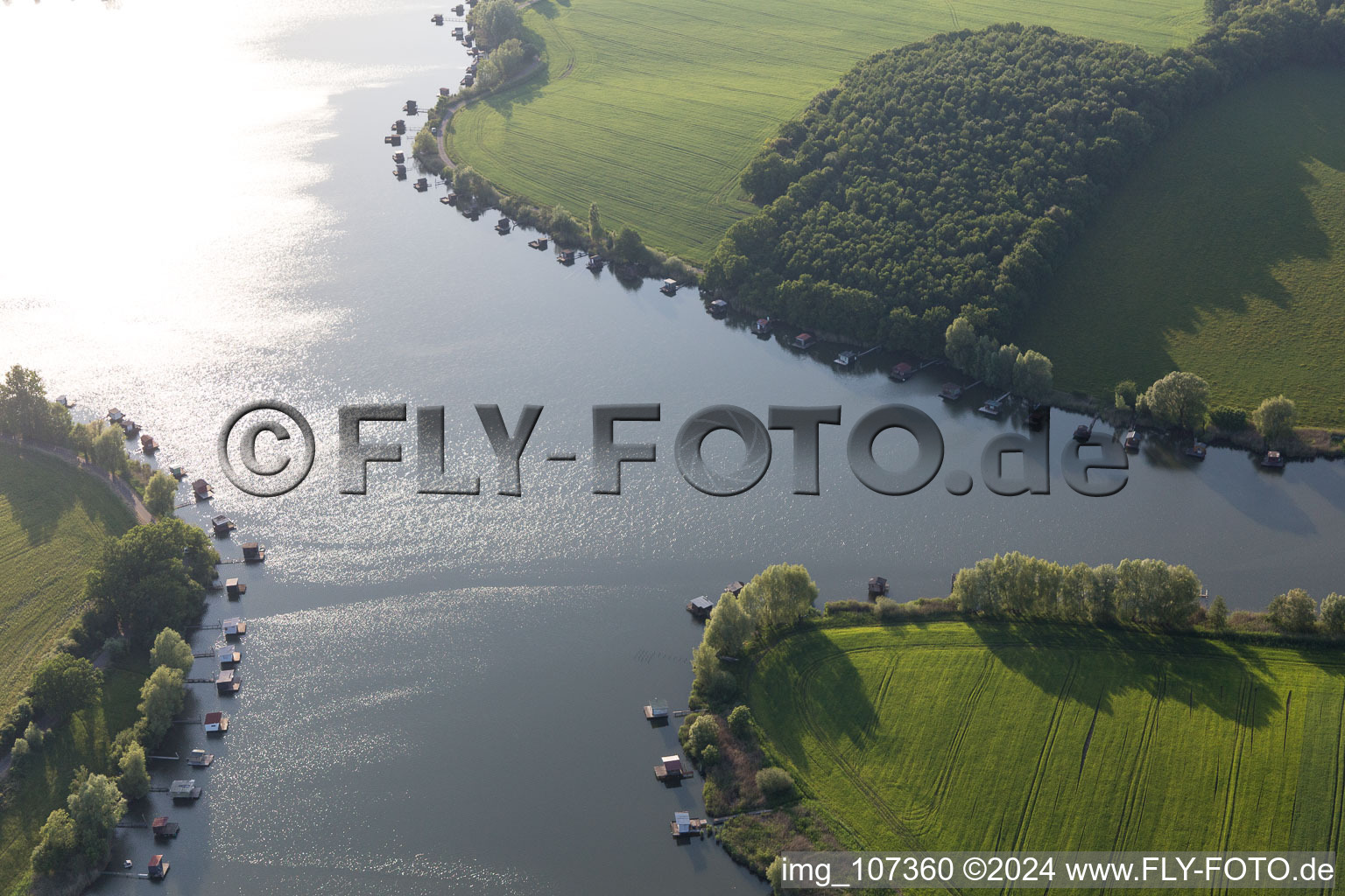 Aerial view of Puttelange-aux-Laxs, étange biscornu in Grundviller in the state Moselle, France