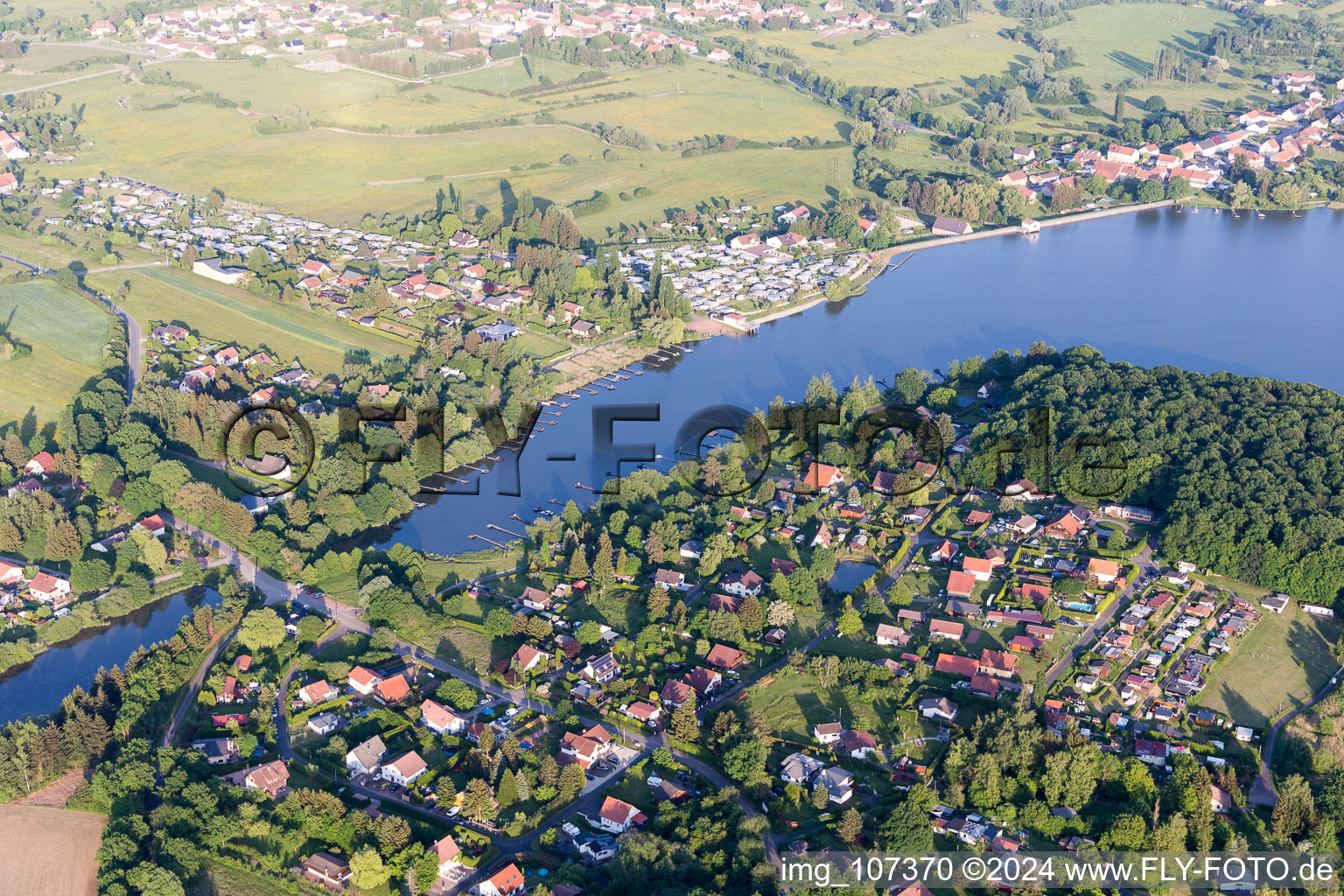 Aerial view of Marais Lake in Hilsprich in the state Moselle, France