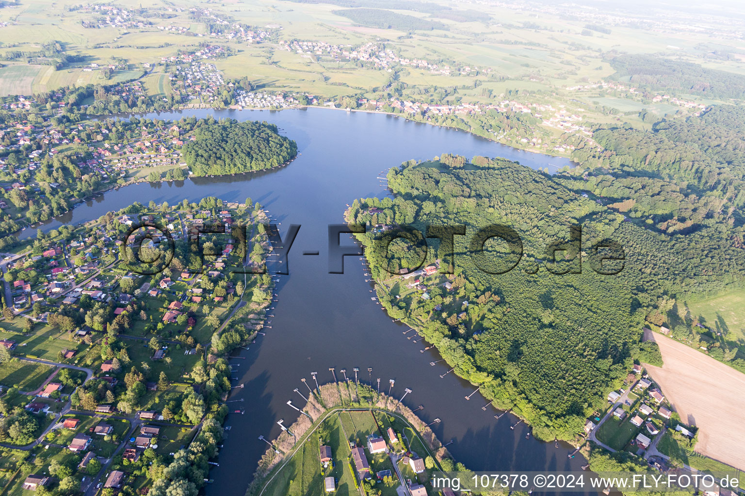 Oblique view of Marais Lake in Hilsprich in the state Moselle, France