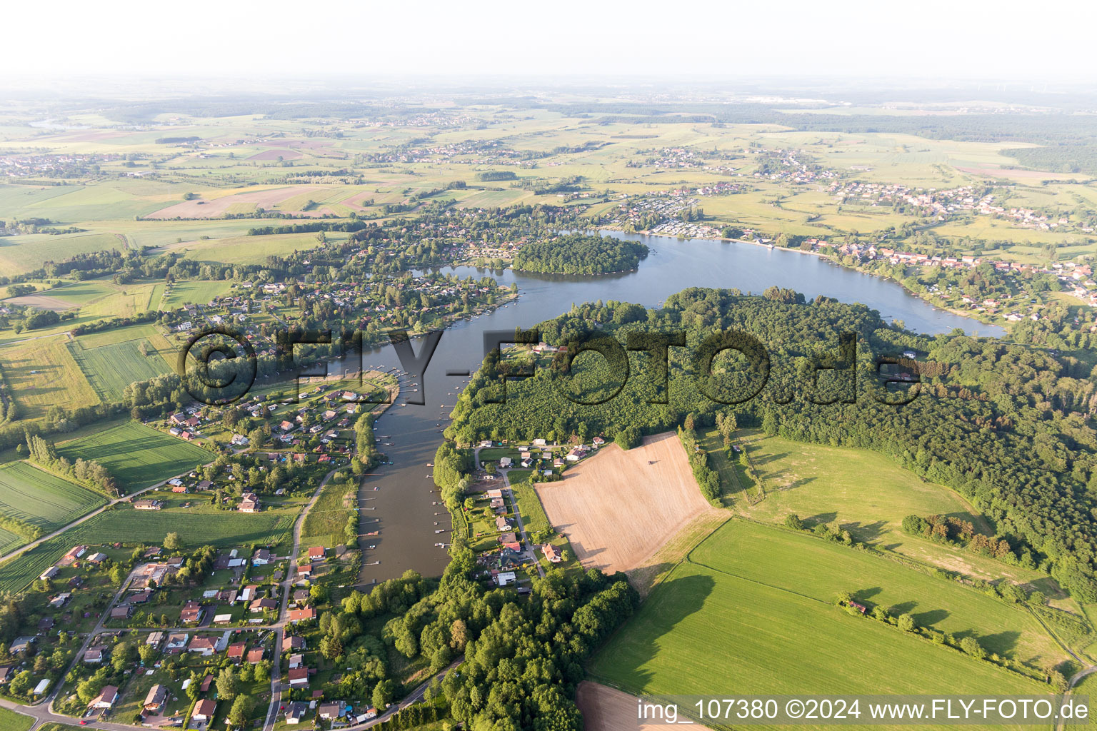 Marais Lake in Hilsprich in the state Moselle, France from above