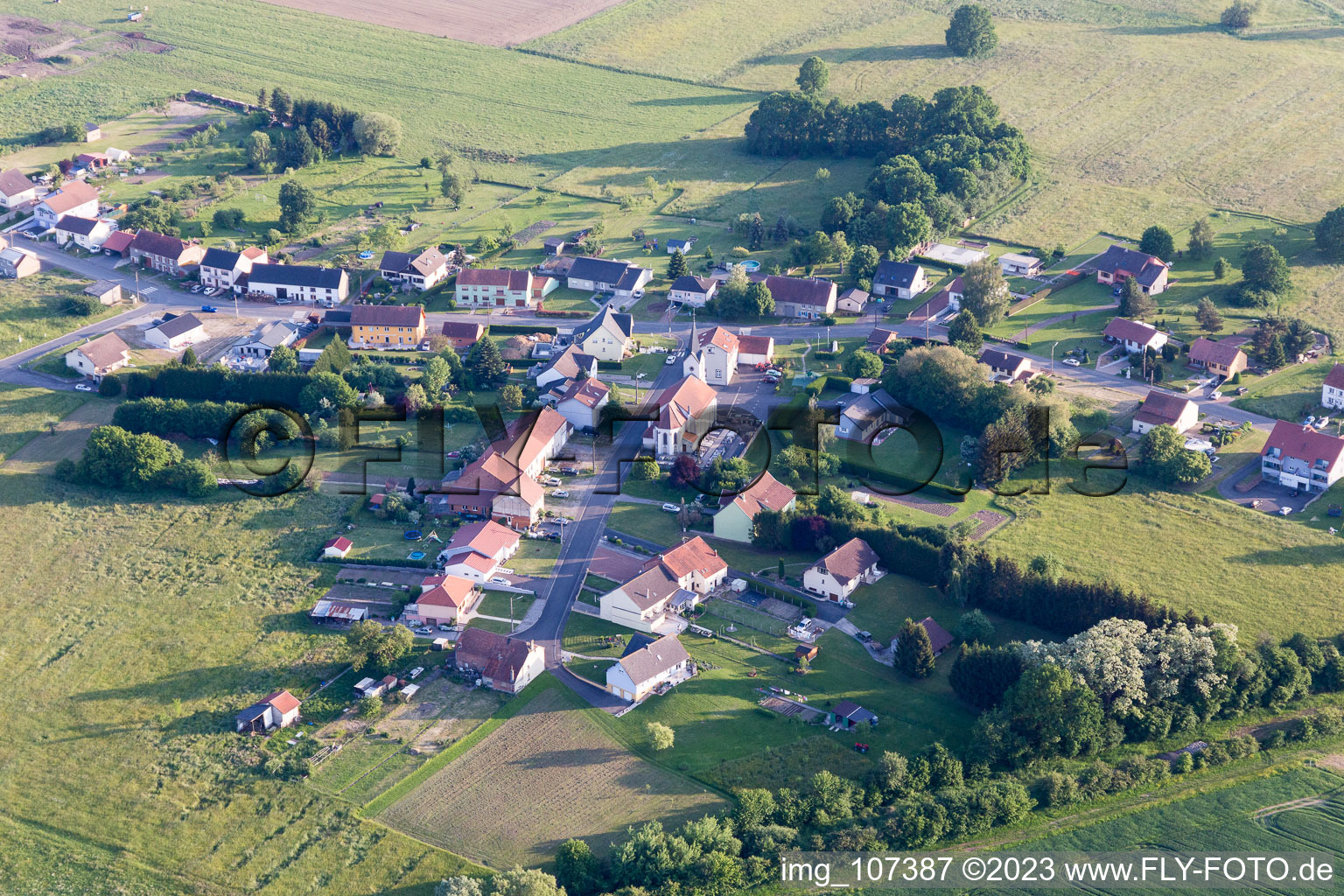 Aerial view of Hassenburg in the state Moselle, France