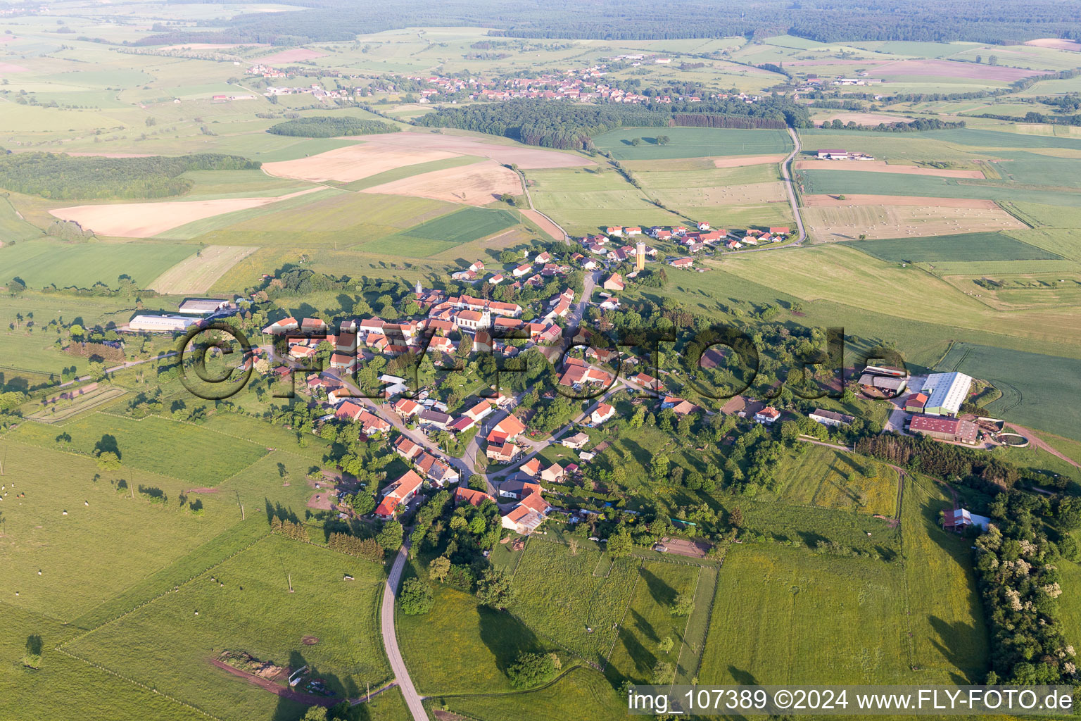 Aerial view of Honskirch in the state Moselle, France